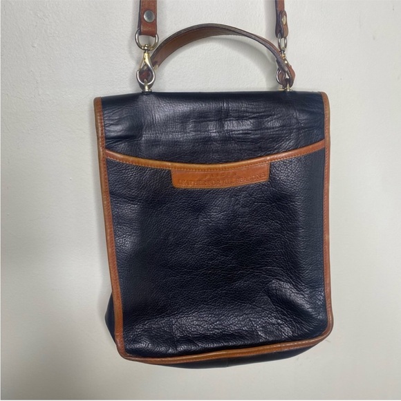 FAIGEN VINTAGE 80S BLACK/ BROWN LEATHER CROSSBODY BAG EXC  Vintage 90s Faigen Australia Leather Crossbody Bag All Seasons Satchel Two Tone